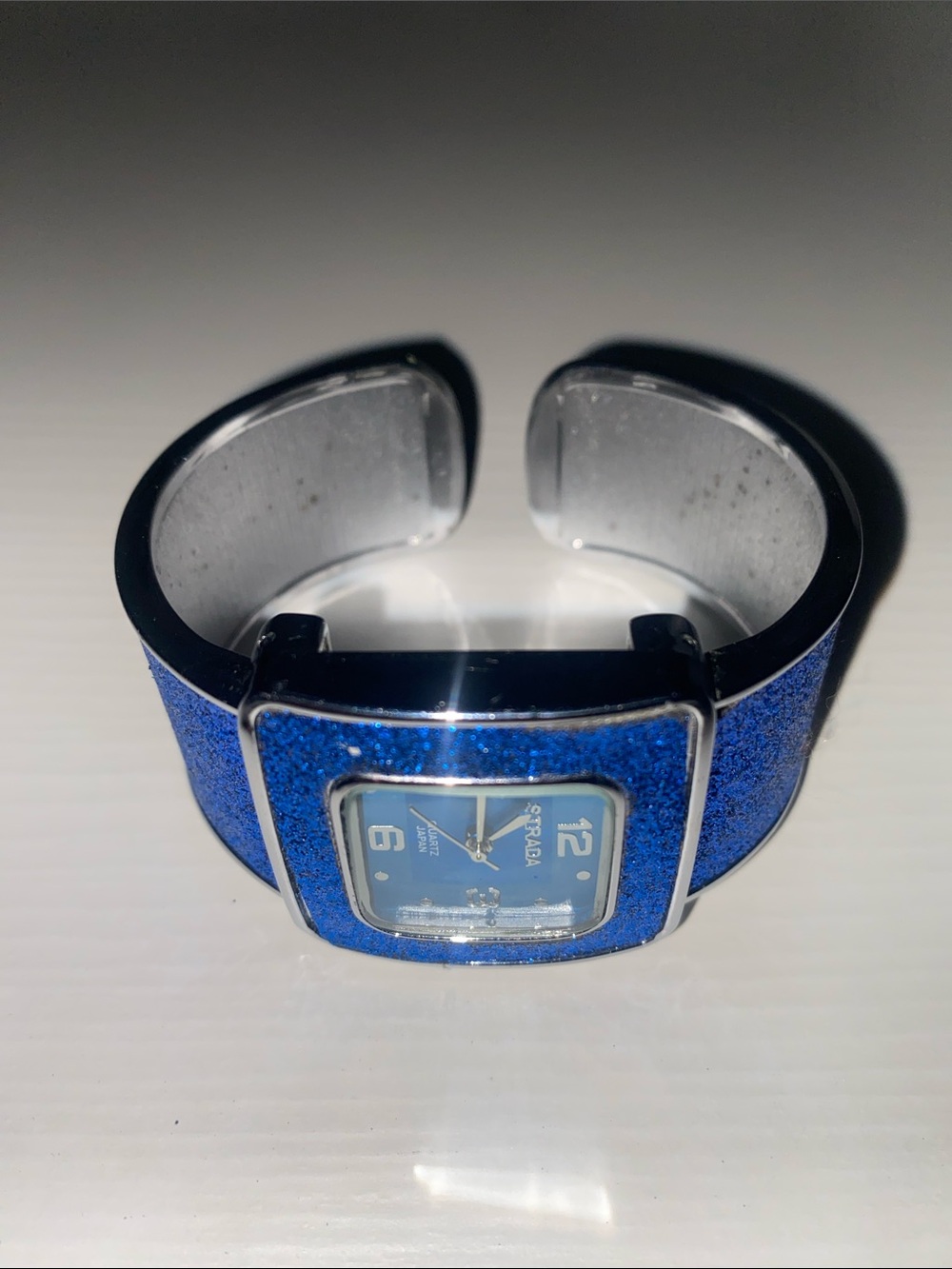 Strada Blue Glitter Cuff Silver Tone Watch